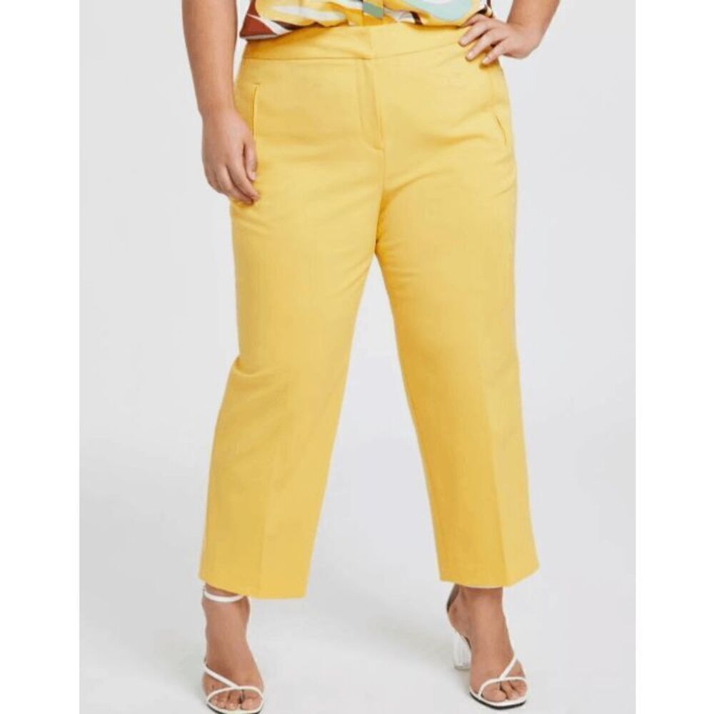 Bar III Women's Plus Size Yellow Bi-Stretch Straight-Leg  Capri Pants 20W